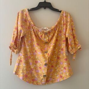 Love + Joy Yellow Floral Off-Shoulder Button Front Top | Size L | NWT